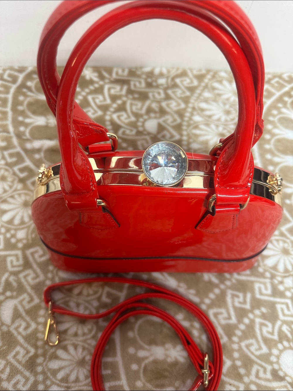 Red Patent Dome Satchel Handbag - Picture 2 of 13